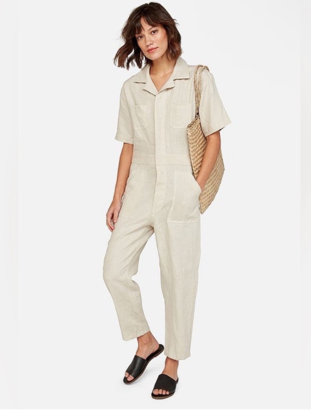 NWT Mate The Label Short Sleeve Linen Jumpsuit